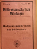 Sammelband Militär-Wissenschaftliche Mitteilungen, 1922: Befestigungen/Verbundene Waffen/Kampfmittel Flugzeug/Kavallerie und weitere Aufsätze.
