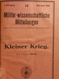 Sammelband Militär-Wissenschaftliche Mitteilungen, 1922: Befestigungen/Verbundene Waffen/Kampfmittel Flugzeug/Kavallerie und weitere Aufsätze.