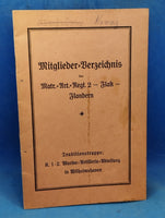 Mitglieder-Verzeichnis des Matrosen-Artillerie-Regiments 2 - Flak - Flandern. Selten!