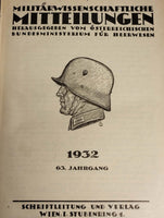 Militärwissenschaftliche Mitteilungen 1932. 63. Jahrgang. Eine der wohl umfangreichsten Spezial-Quell-Literatur über die Kämpfe der deutsch/österreich-ungarischen Truppen in den Gebirgskämpfen des 1.Weltkrieges