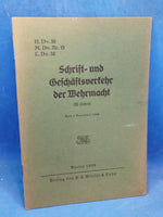 H.Dv.30. M.Dv.Nr.15 .L.Dv.30 Schrift- und Geschäftsverkehr der Wehrmacht. Vom 1. November 1939.