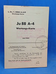 L.Dv.T. 2088 A-4/FI Ju 88 A-4 Wartungskarte. Seltenes Orginal!