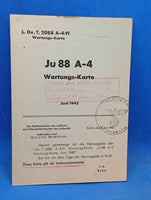 L.Dv.T. 2088 A-4/FI Ju 88 A-4 Wartungskarte. Seltenes Orginal!