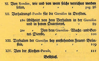 Erneuertes Wacht- und Dienst-Reglement vor die Garnison in der Residenz-Stadt und Vestung Dreßden, de Anno 1777