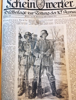 Scheinwerfer. Bildbeilage zur Zeitung der 10. Armee. Insgesamt 100 Ausgaben aus den Jahren 1916-1918, dazu beigebunden einige Exemplare "Der Beobachter". Zusammen in einem Band gebunden!